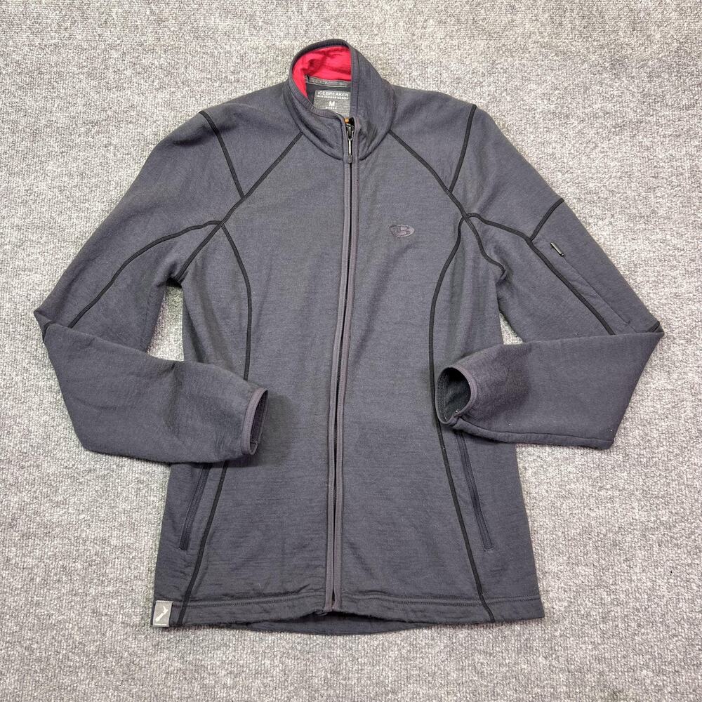 Icebreaker Jacket Womens Medium Gray Merino Wool Full Zip Thermal Pockets